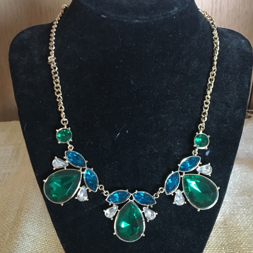 Necklace w/ blue & green gems NWT